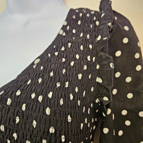 Code x Mode Black and White Polka Dot Top Size XS Ruffles Long Sleeve Y2K - Picture 3 of 8